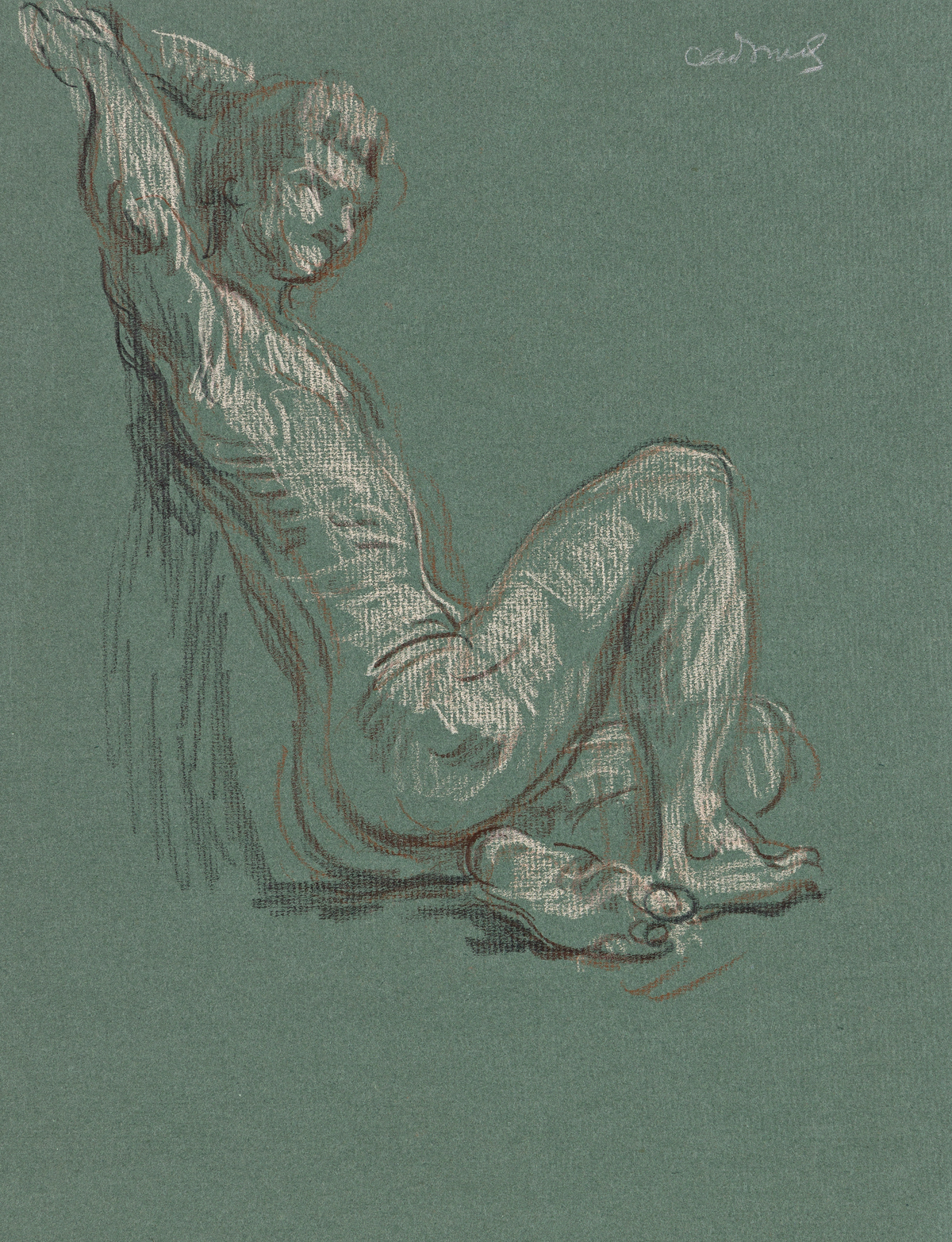 PAUL CADMUS (1904-1999) Seated Male Nude with Arms Raised.
